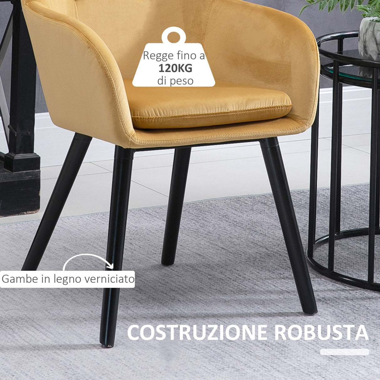 easycomfort easycomfort set di 2 sedie per sala da pranzo con braccioli imbottite e in velluto 54x56x74cm giallo