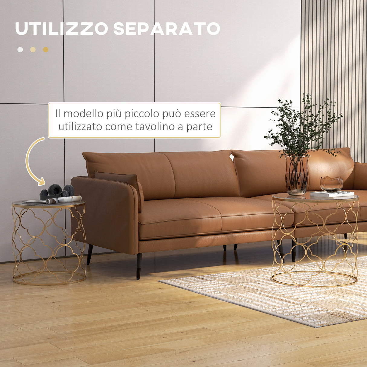 easycomfort easycomfort set di 2 tavolini da salotto impilabili art deco in metallo con piano in vetro oro