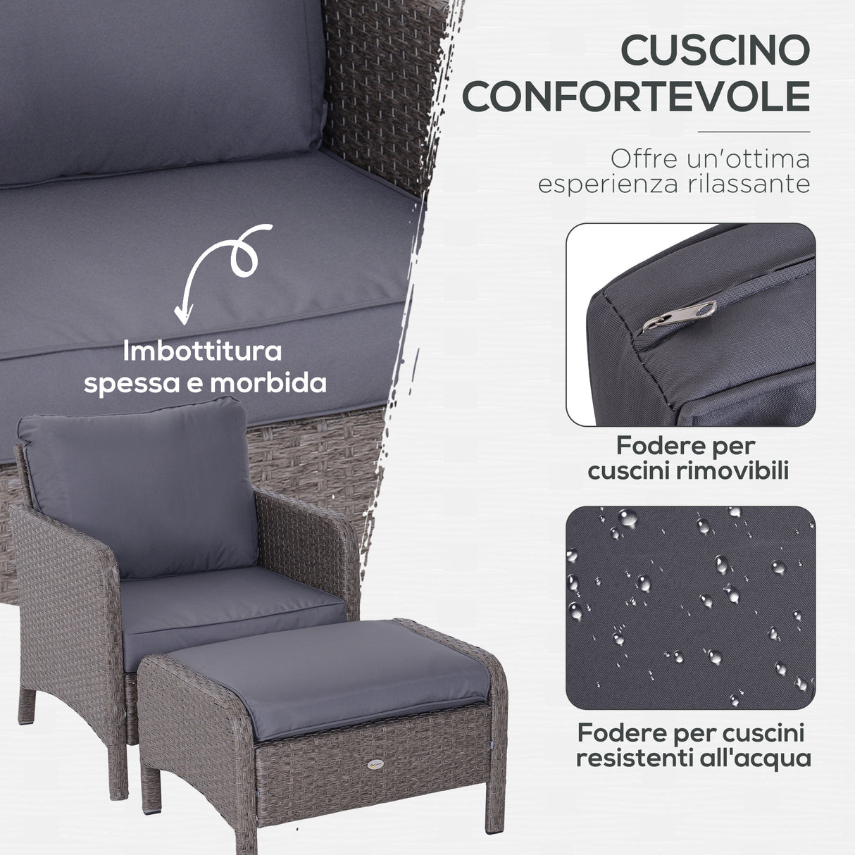 easycomfort easycomfort set mobili da giardino 2 poltrone 2 poggiapiedi 1 tavolino in vetro temperato rattan grigio