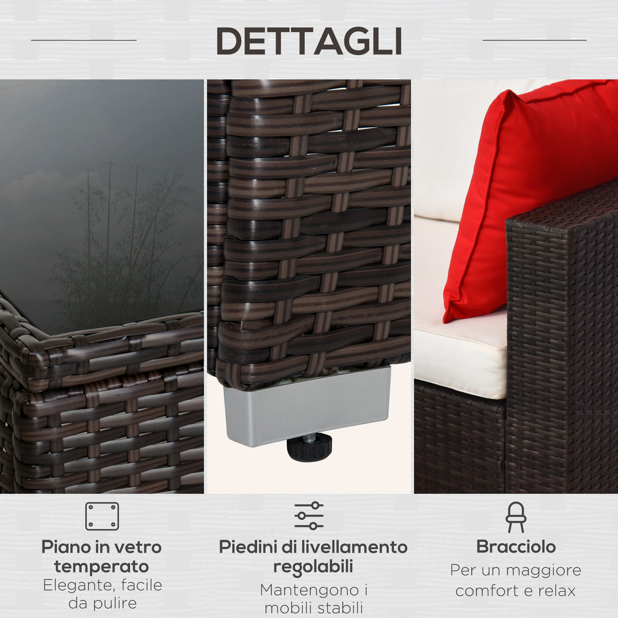 easycomfort easycomfort set mobili da giardino in rattan pe 4 poltrone 1 pouf 1 tavolino in vetro temperato 2 cuscini