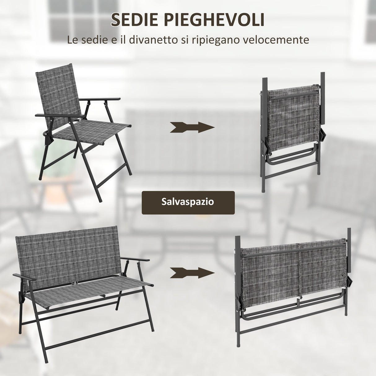 easycomfort easycomfort set salotto da giardino con tavolino in vetro 2 poltrone e divanetto pieghevoli grigio