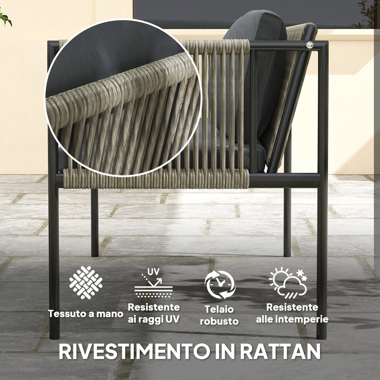 easycomfort easycomfort set salotto da giardino in rattan con 2 poltrone divanetto 2 posti e tavolino da caffe in vetro grigio