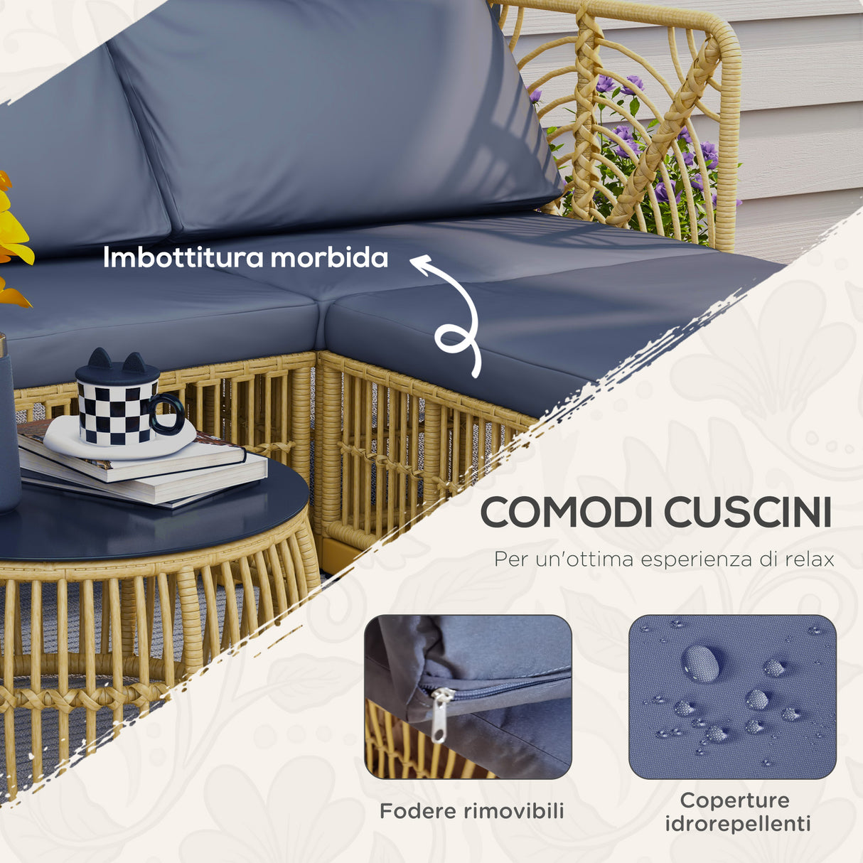 easycomfort easycomfort set salotto in rattan da giardino con divano modulabile cuscini e tavolino da caffe grigio