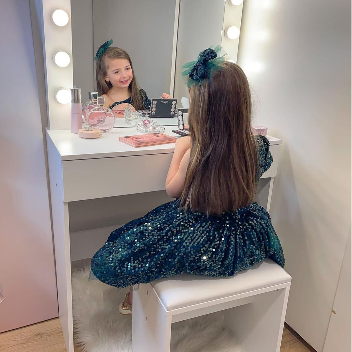 easycomfort easycomfort set tavolo da trucco toeletta con specchio 12 luci led sgabello imbottito e ampio cassetto in legno 80x40x140 cm bianco