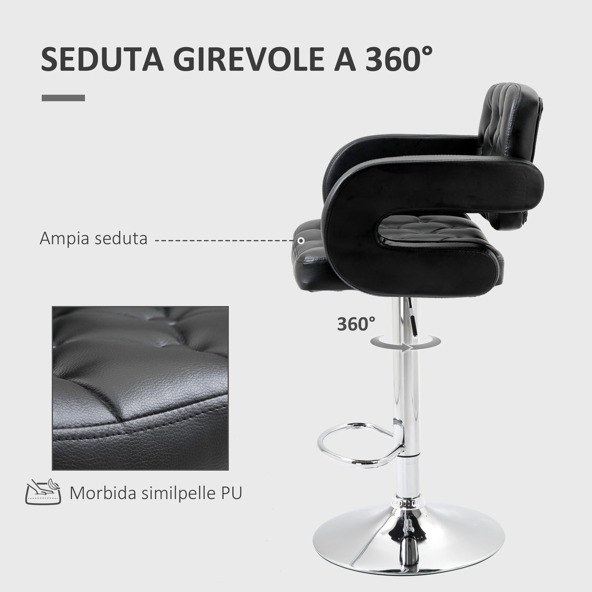 easycomfort easycomfort sgabello da bar alto con schienale e braccioli girevole con altezza regolabile e poggiapiedi finta pelle nera