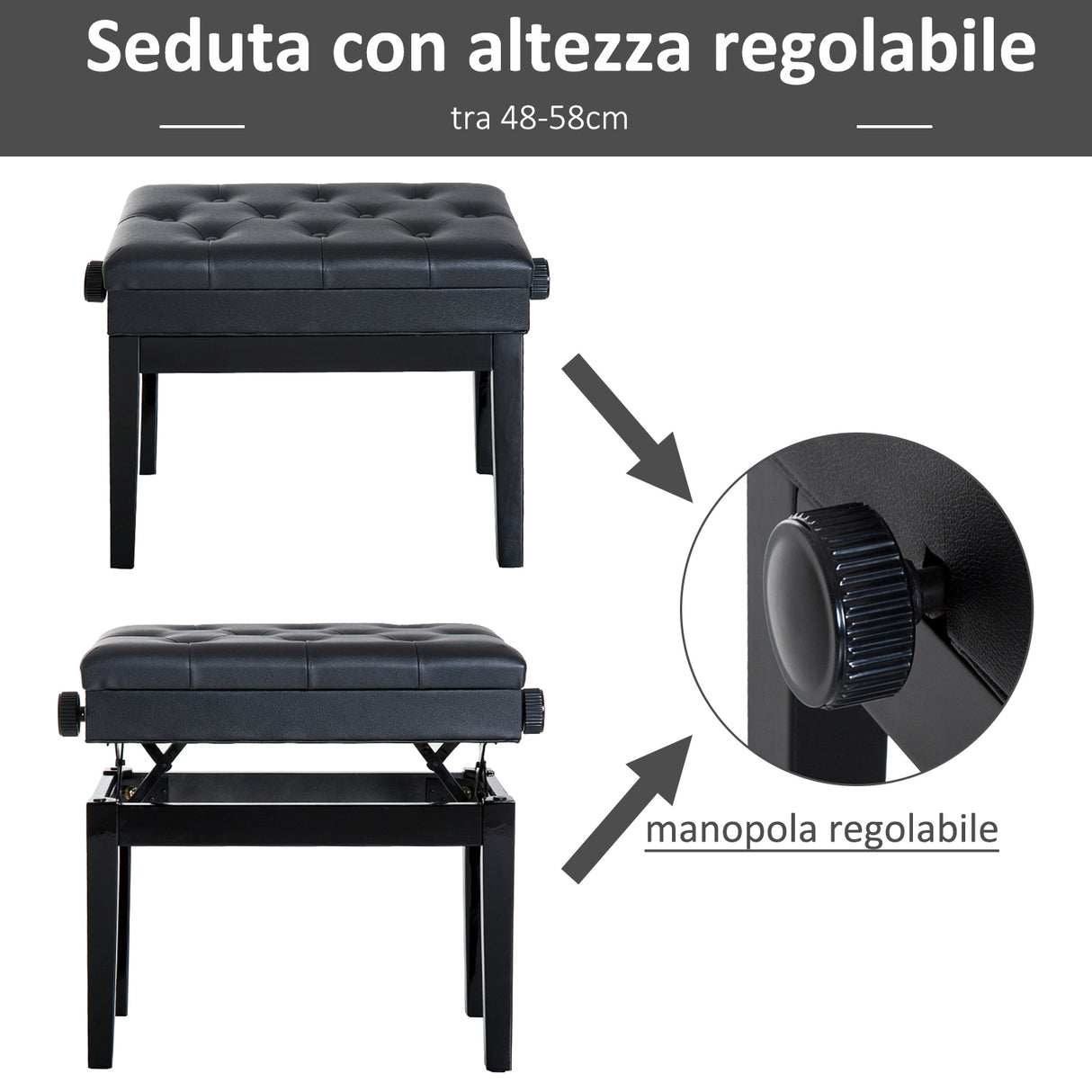 easycomfort easycomfort sgabello per pianoforte con vano contenitore e altezza regolabile nero ean 8055776913476