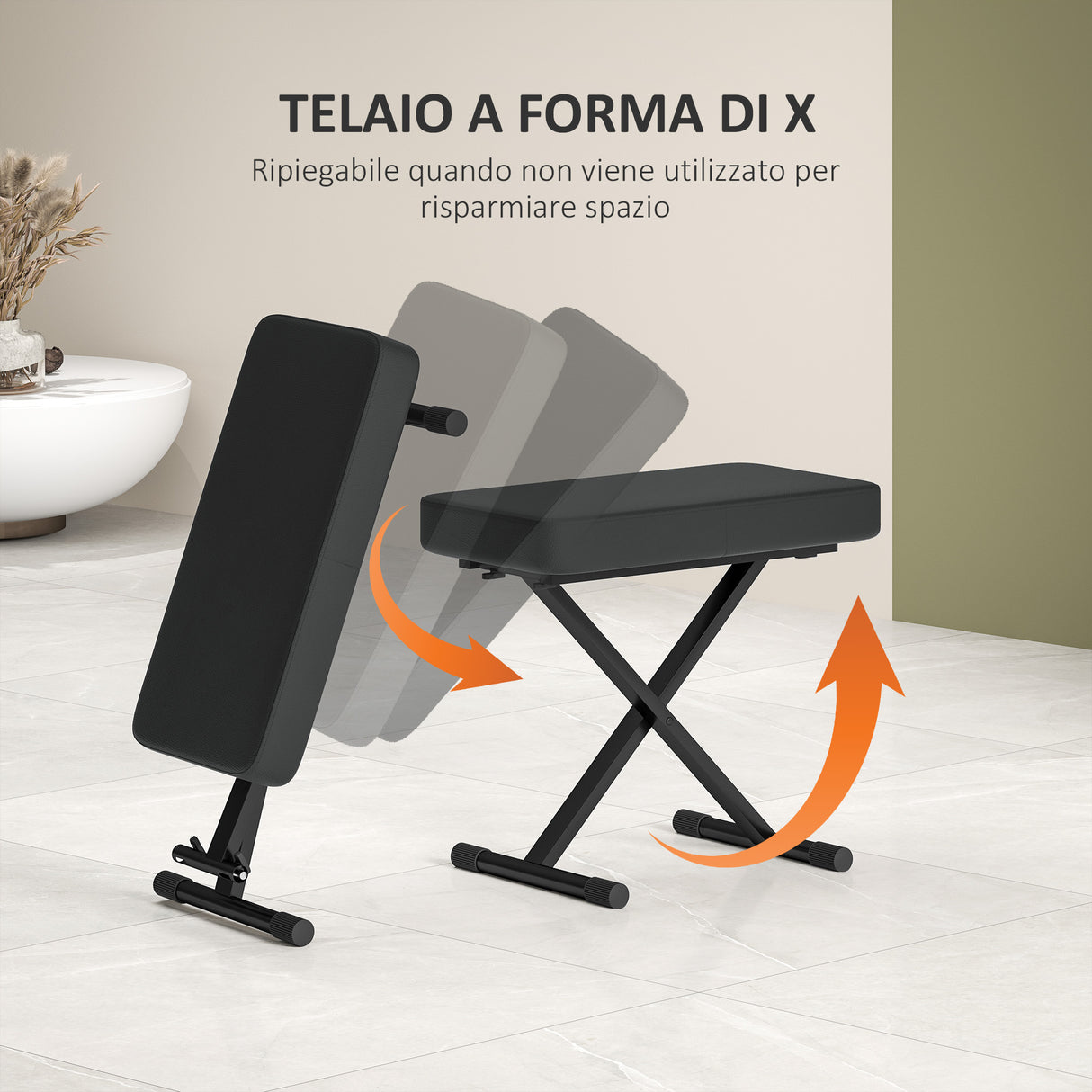 easycomfort easycomfort sgabello per pianoforte pieghevole e regolabile su 4 altezze in pelle pu schiuma e metallo 60x32x53 63 cm nero