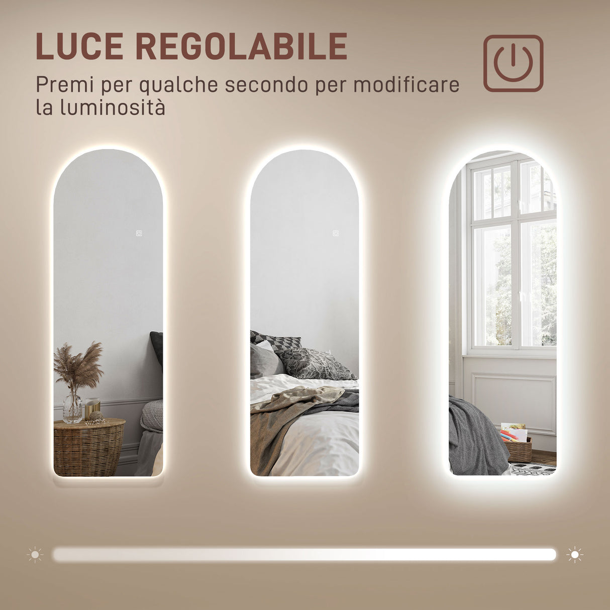 easycomfort easycomfort specchio da parete ad arco con illuminazione led regolabile e controllo touch in vetro temperato 40x3x120 cm