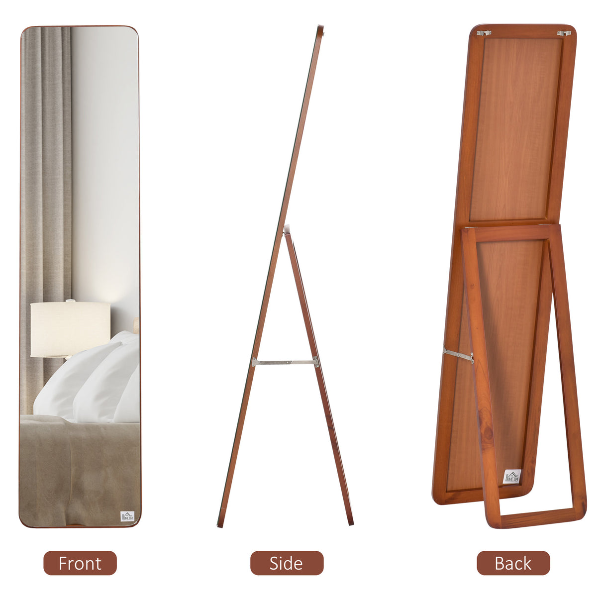 easycomfort easycomfort specchio da terra e da parete con struttura in legno supporto pieghevole con cerniera 37x43x156cm noce chiaro