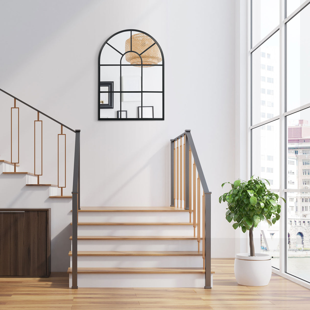 easycomfort easycomfort specchio moderno a parete e a forma di arco 70x50 cm per camera da letto e soggiorno in metallo nero e vetro