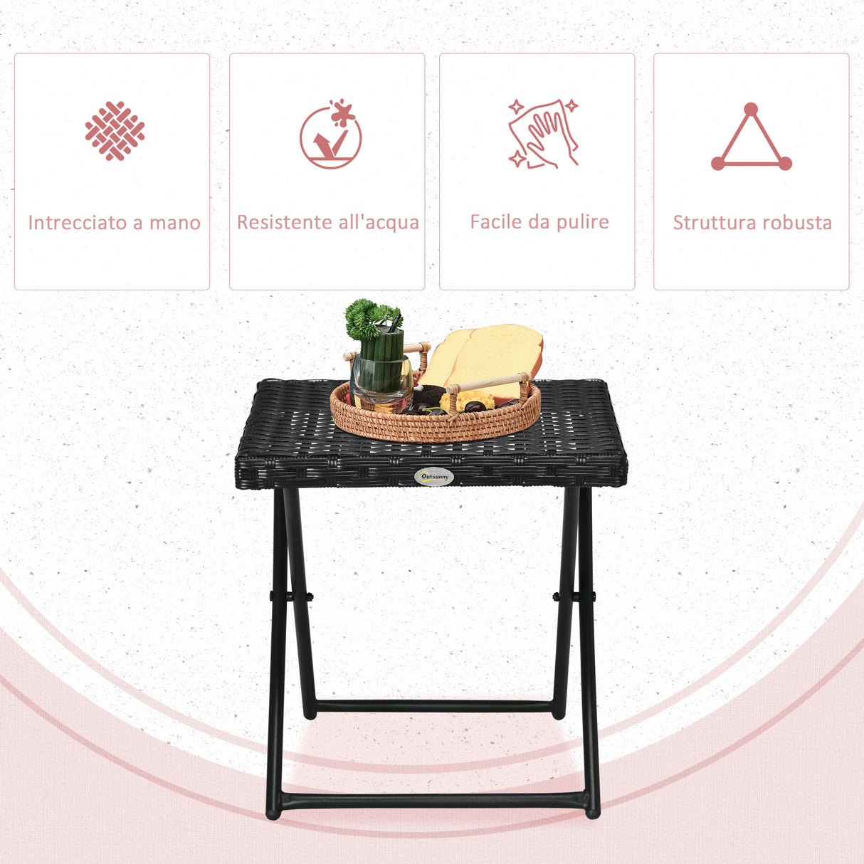 easycomfort easycomfort tavolino da giardino pieghevole salvaspazio in rattan sintetico e acciaio 40x40x40cm nero