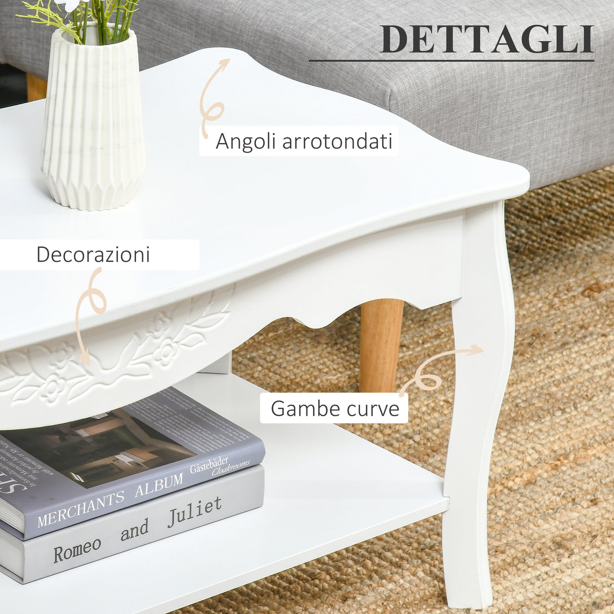 easycomfort easycomfort tavolino da salotto con ampio ripiano portaoggetti inferiore in legno 94x44x43cm bianco ean 8054144137254