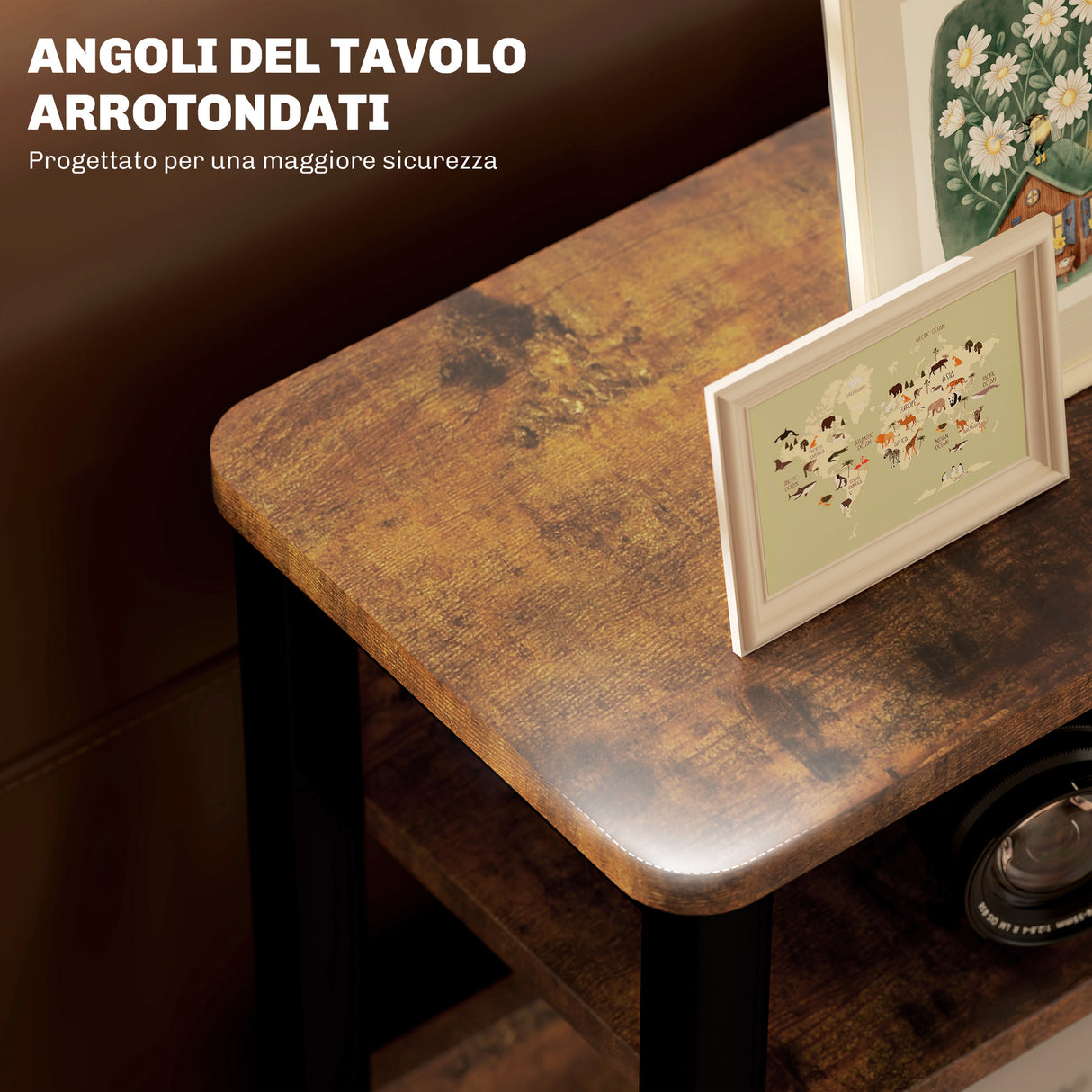 easycomfort easycomfort tavolino da soggiorno in stile industriale con 2 ripiani in legno e metallo 46x18x58 5 cm marrone