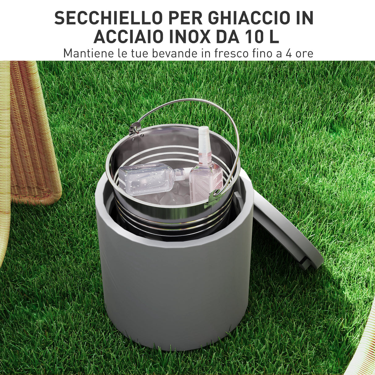 easycomfort easycomfort tavolino multiuso con secchiello ghiaccio e coperchio in cemento e acciaio inox 37 5x43 5 cm grigio chiaro