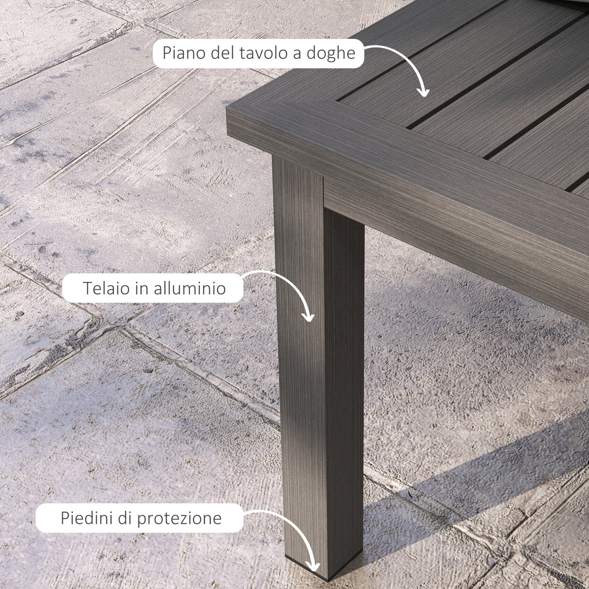 easycomfort easycomfort tavolino per esterni rettangolare in alluminio effetto legno 100x60cm marrone