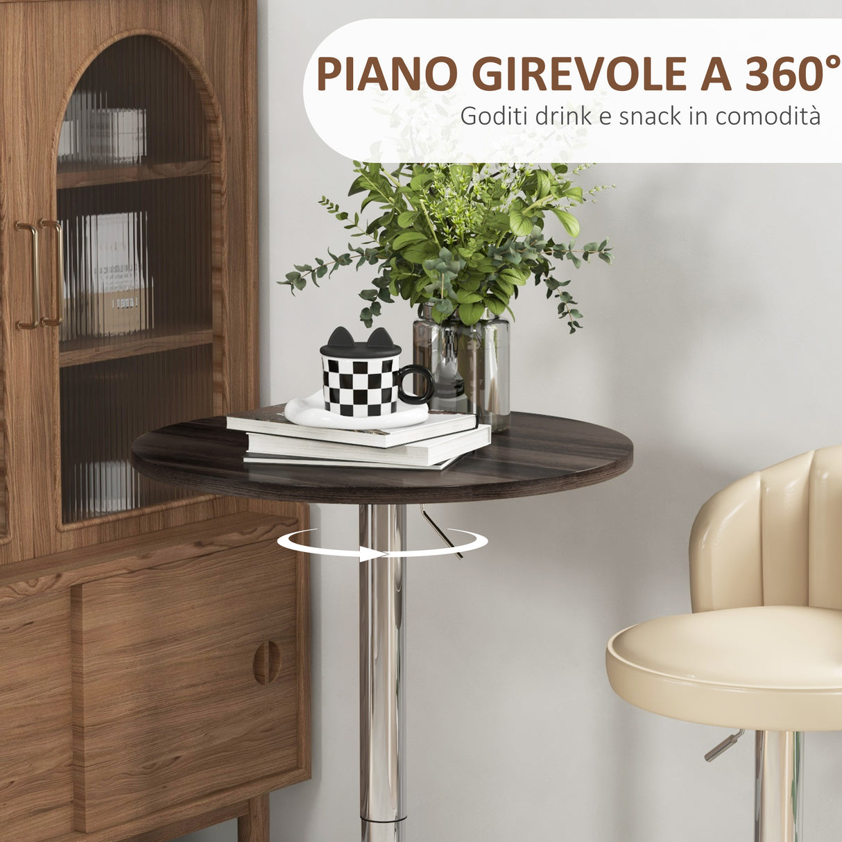 easycomfort easycomfort tavolo alto da bar con altezza regolabile piano girevole e base in acciaio 60x69 91cm marrone