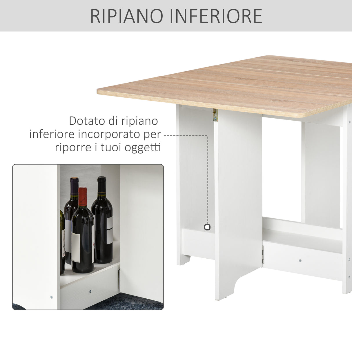 easycomfort easycomfort tavolo consolle a ribalta con vano mensola tavolino da salotto e cucina tavolo a ribalta pieghevole salvaspazio color legno e bianco 118x80x72cm ean 8054144135571
