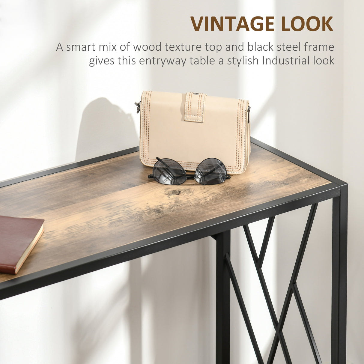 easycomfort easycomfort tavolo consolle da ingresso in stile industriale mobile vintage in acciaio e legno 120x35x75cm marrone