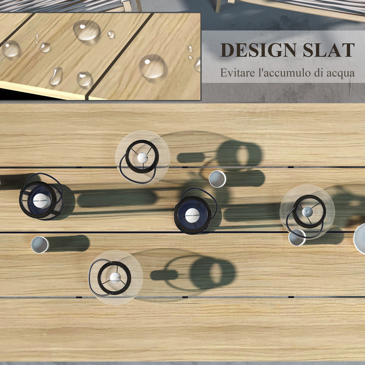 easycomfort easycomfort tavolo da giardino rettangolare in alluminio con piano a doghe per 6 8 persone 180x90x74cm quercia