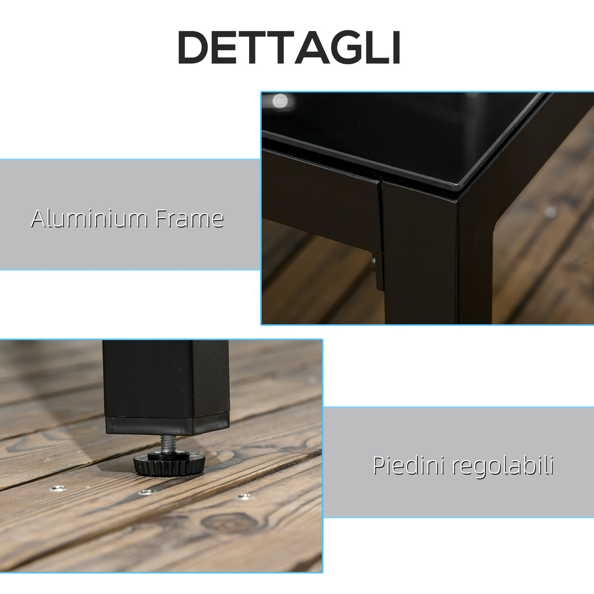 easycomfort easycomfort tavolo da giardino rettangolare per 8 persone in alluminio e vetro 180x80x72cm nero