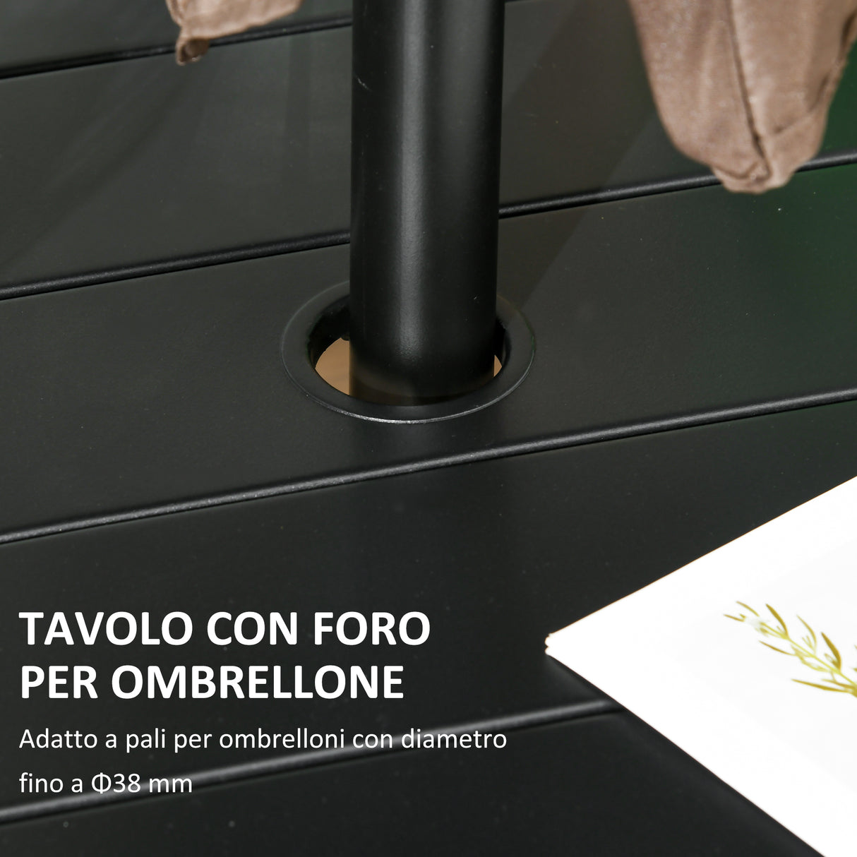 easycomfort easycomfort tavolo da giardino rotondo per 4 persone con foro per ombrellone e doghe in metallo 115x72cm nero