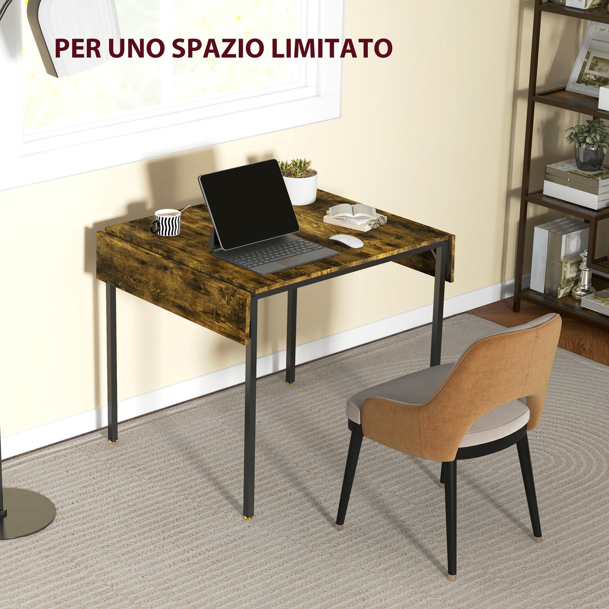 easycomfort easycomfort tavolo da pranzo a ribalta stile industriale per 2 4 persone in legno e metallo 120x79x79 cm marrone rustico