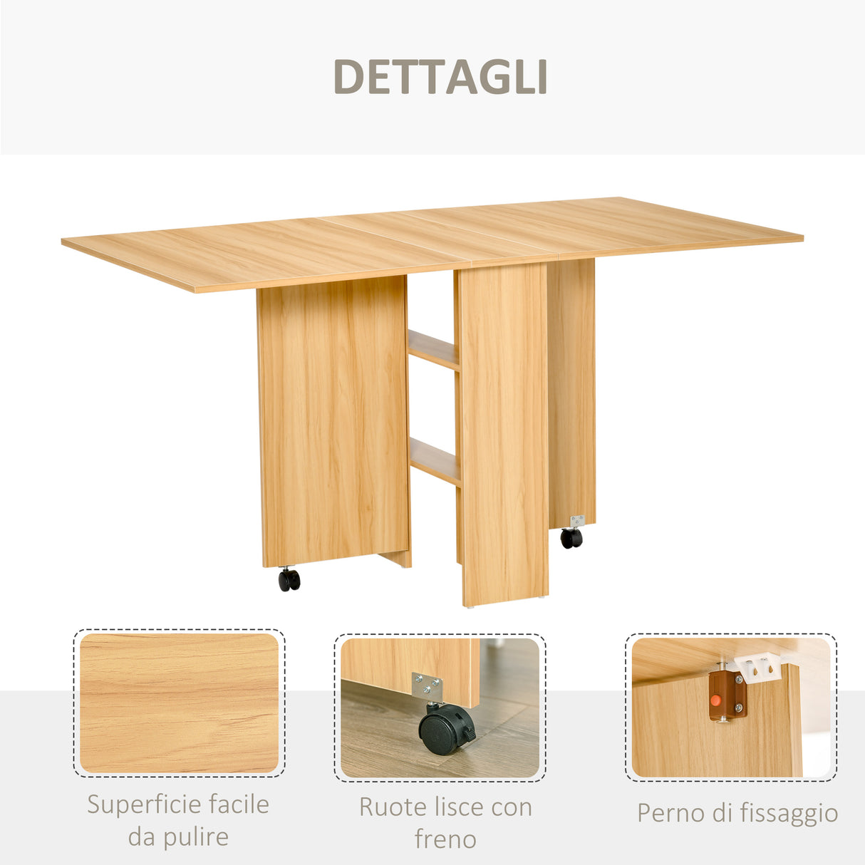 easycomfort easycomfort tavolo da pranzo pieghevole tavolo a ribalta per 4 6 persone tavolo da cucina salvaspazio moderno con 2 ripiani e 2 ruote in legno 140x80x74 cm color legno ean 8054111844710