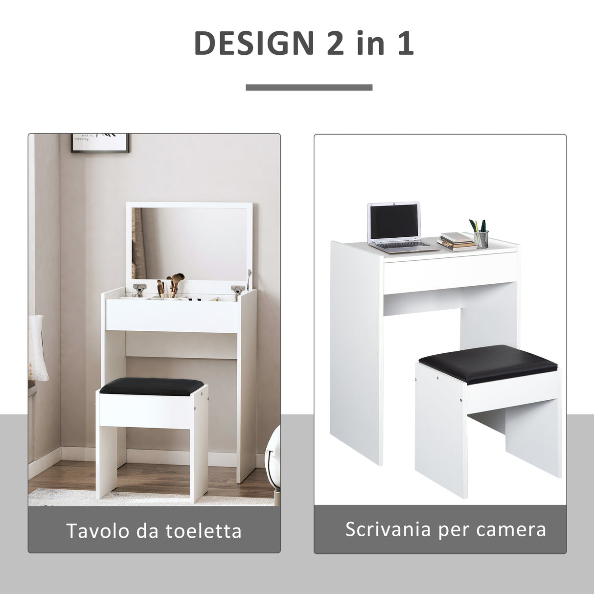 easycomfort easycomfort tavolo da trucco con specchio richiudibile tavolo da trucco moderno con sgabello vano contenitore 10 scomparti mdf bianco 60 2 x 40 2 x 79cm ean 8054144132143