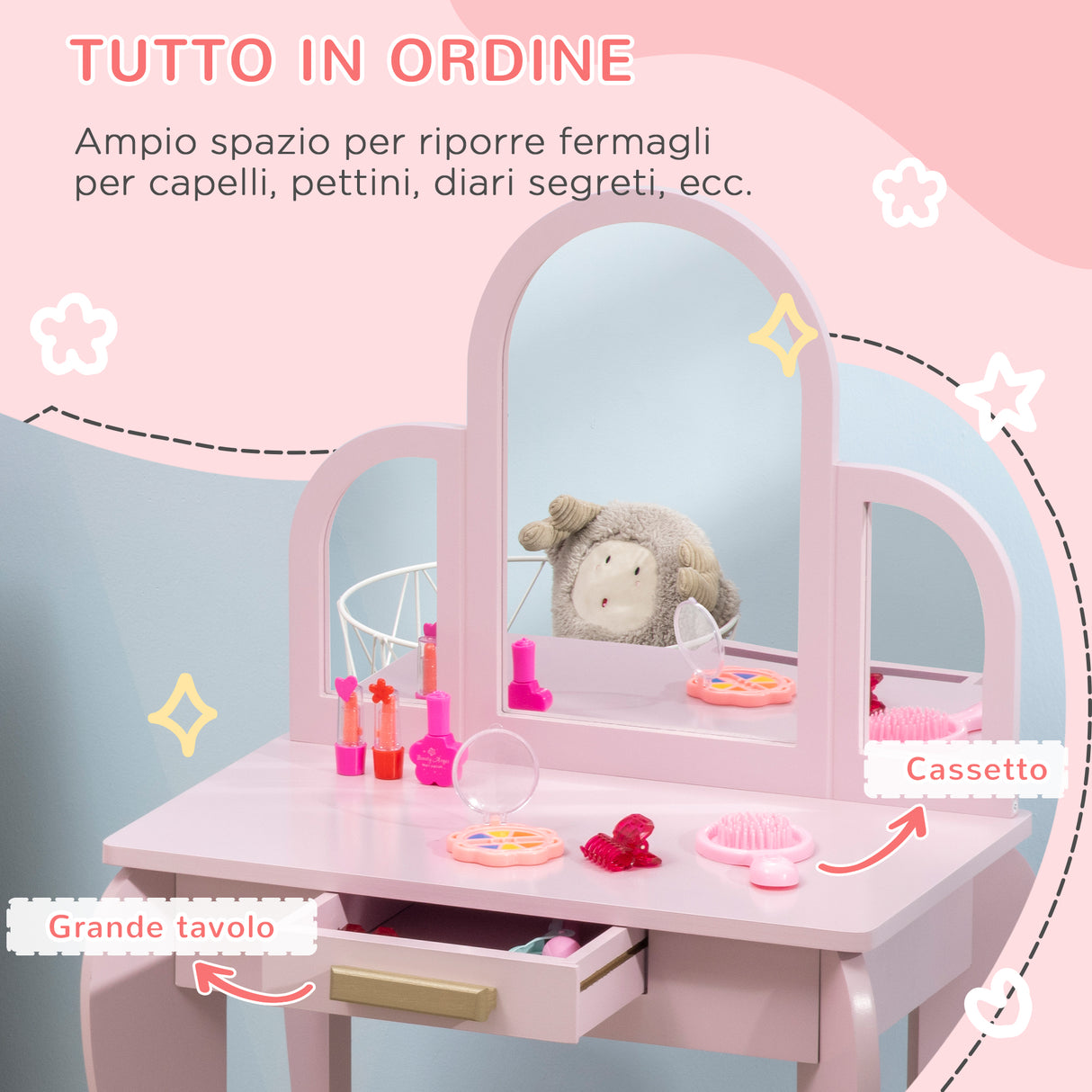 easycomfort easycomfort tavolo per trucco per bambine 3 6 anni con sgabello cassetti e specchio coordinato in acrilico rosa