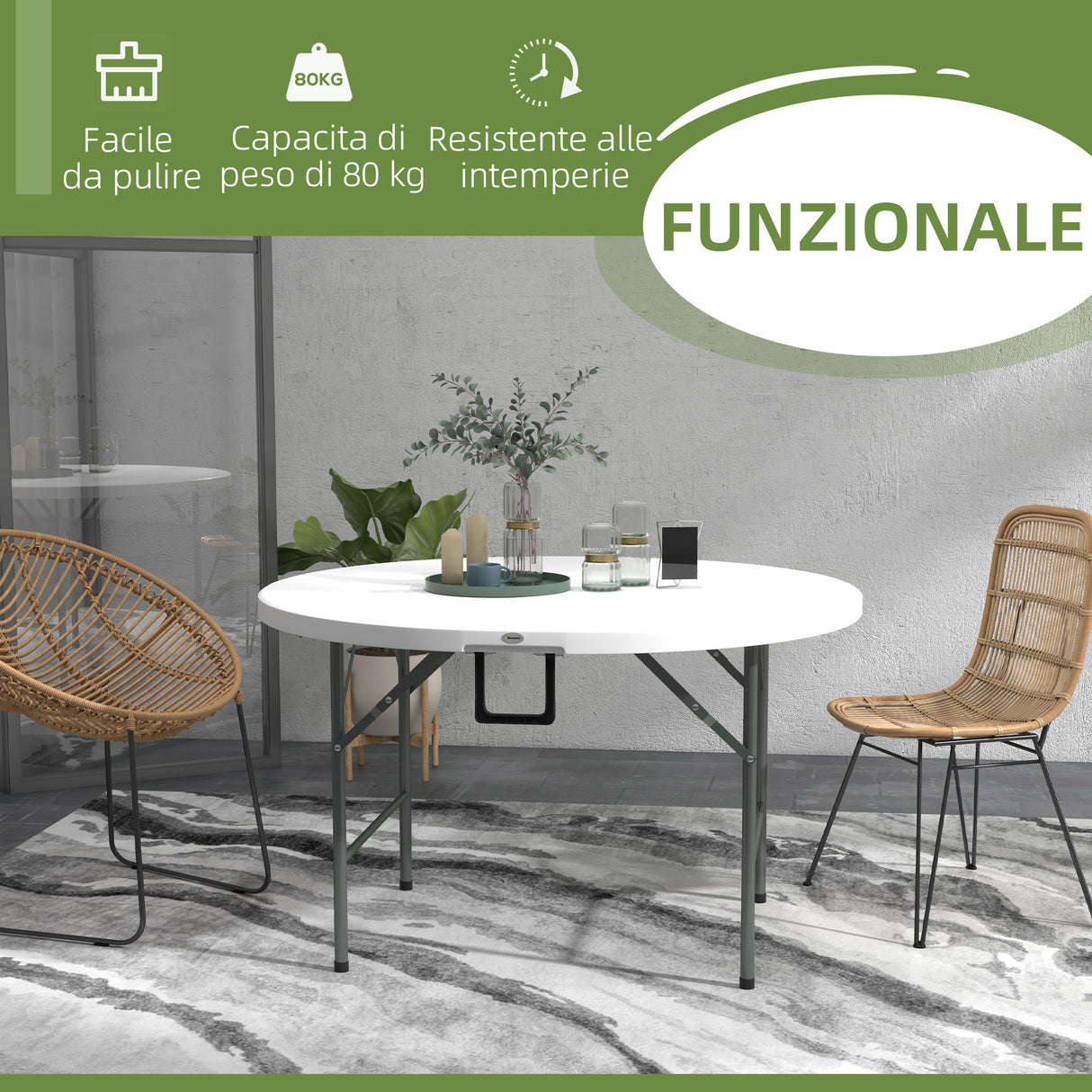 easycomfort easycomfort tavolo pieghevole per giardino e campeggio in acciaio e hdpe 122x73 cm grigio e bianco