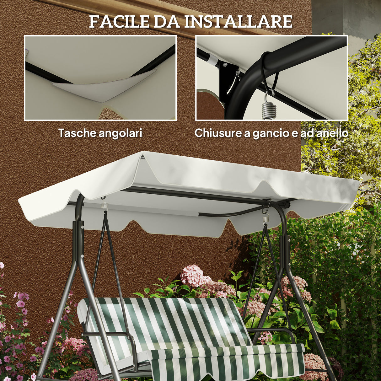 easycomfort easycomfort tetto di ricambio per dondolo 3 posti impermeabile in tessuto oxford bianco crema 210x145 cm