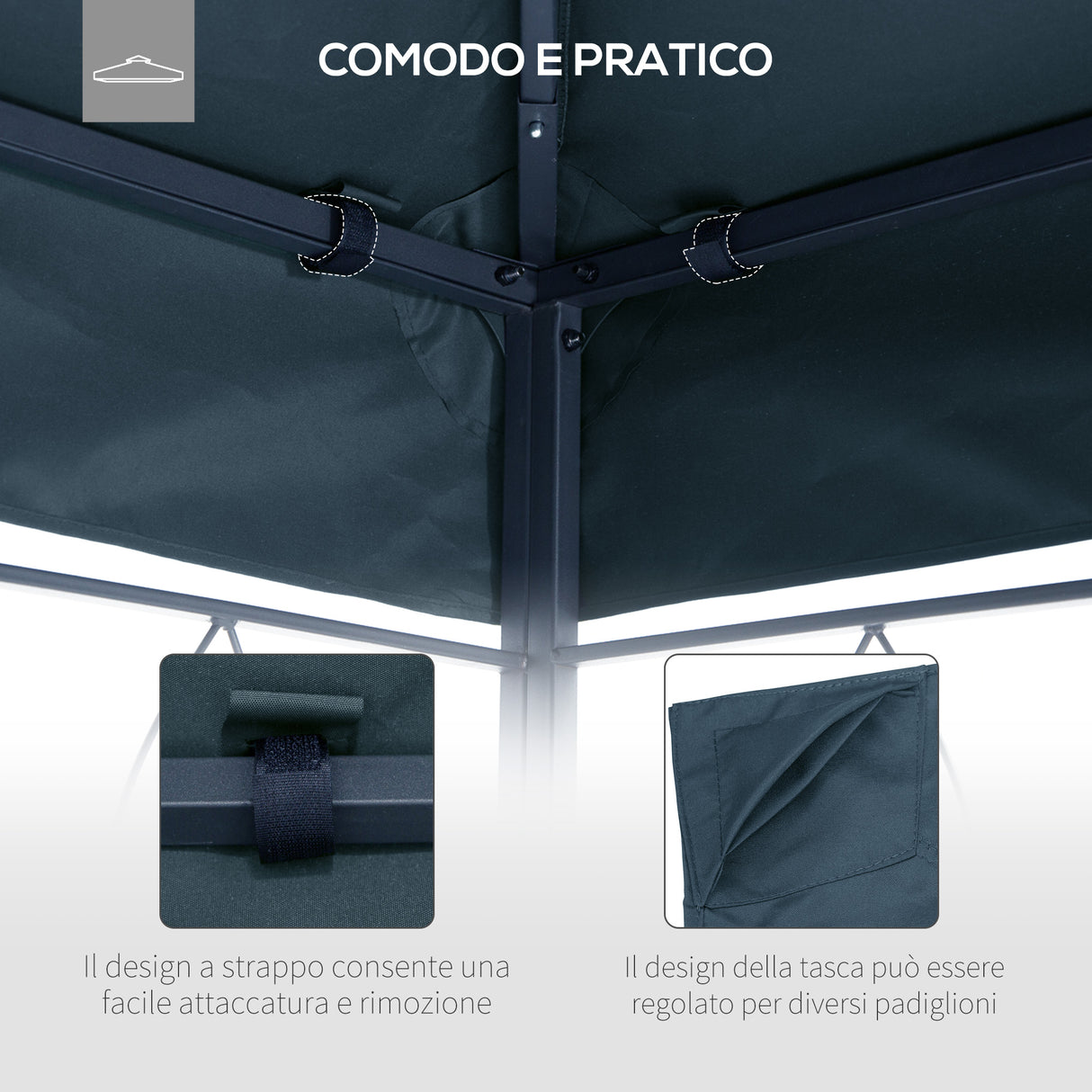 easycomfort easycomfort tetto di ricambio per gazebo 3x3 m in poliestere grigio con 8 fori di ventilazione