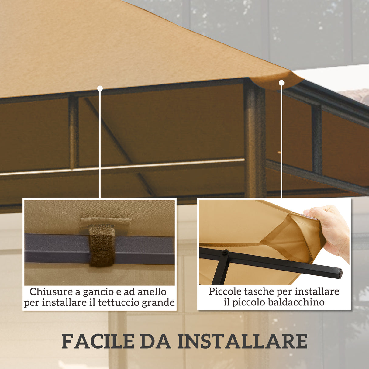 easycomfort easycomfort tetto di ricambio per gazebo 3x3m in poliestere con prese daria e fori di drenaggio beige