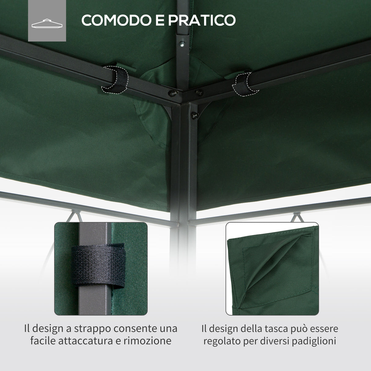 easycomfort easycomfort tetto di ricambio per gazebo da giardino 3x3m in poliestere verde