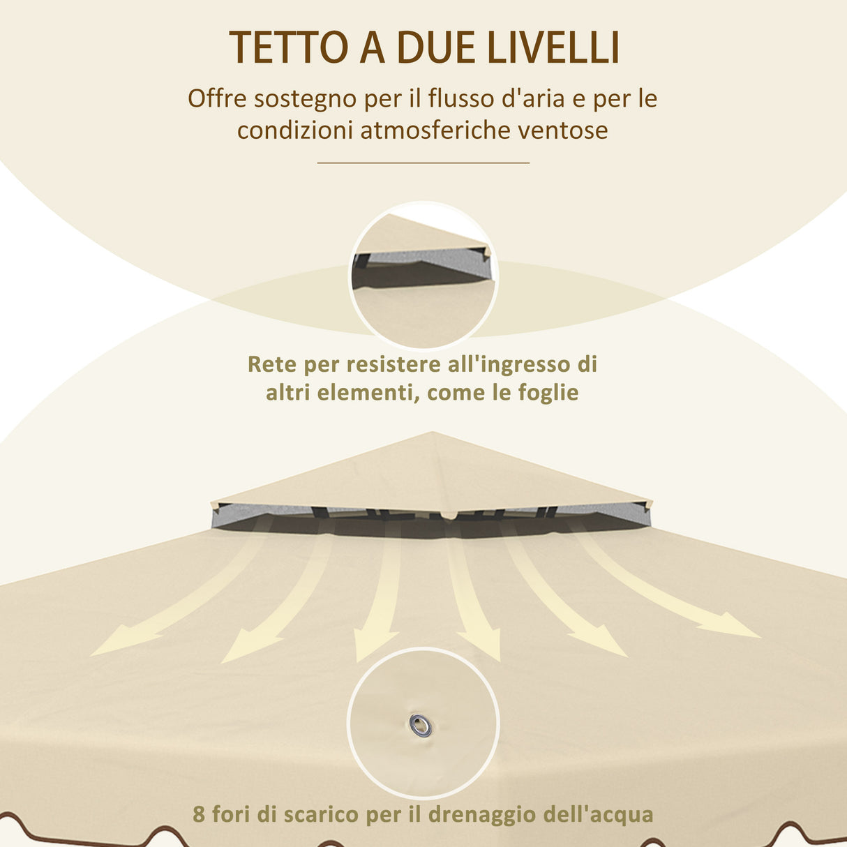 easycomfort easycomfort tettuccio di ricambio per gazebo da giardino 3x3m con tetto a 2 livelli in poliestere beige