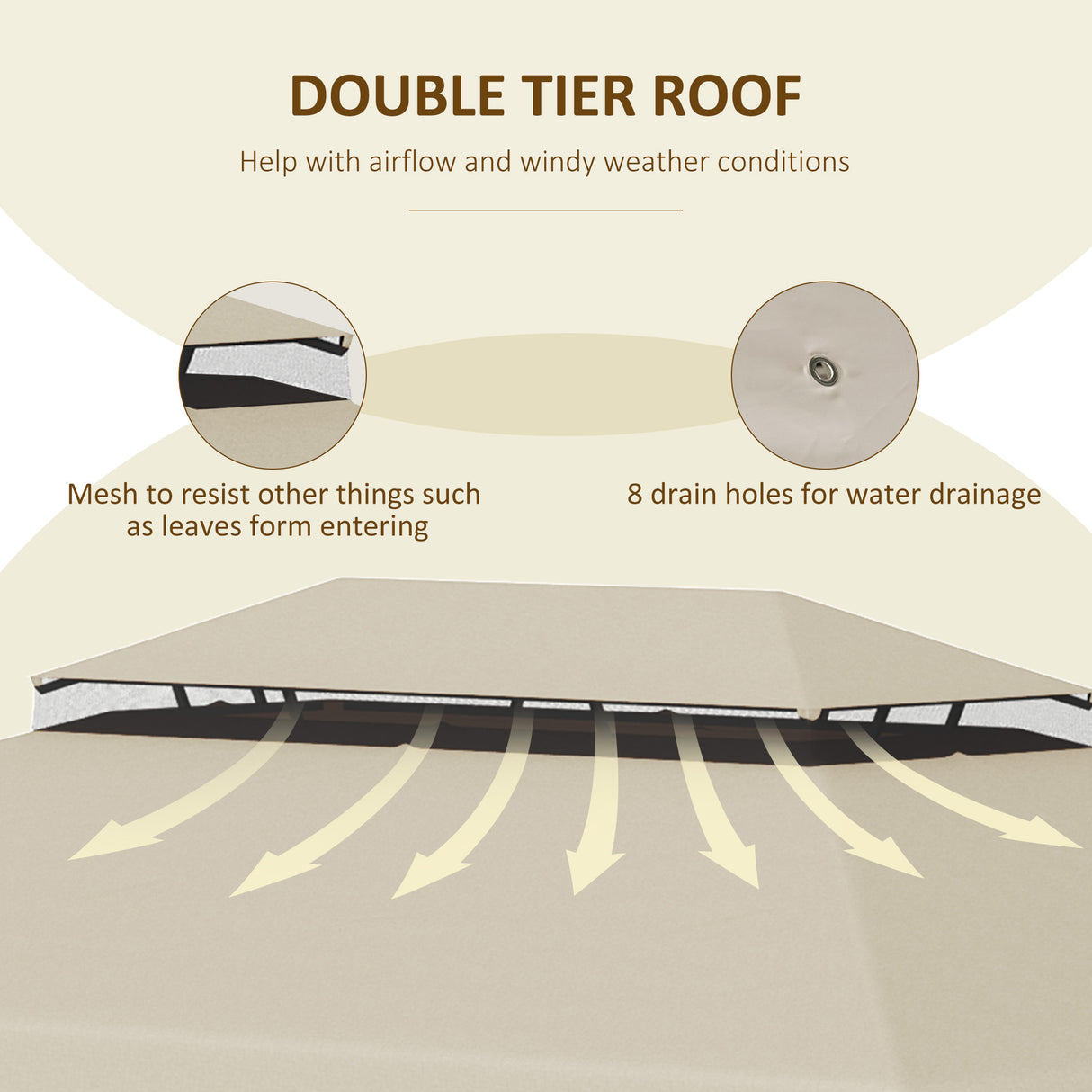 easycomfort easycomfort tettuccio di ricambio per gazebo da giardino 3x4m con tetto a 2 livelli in poliestere beige