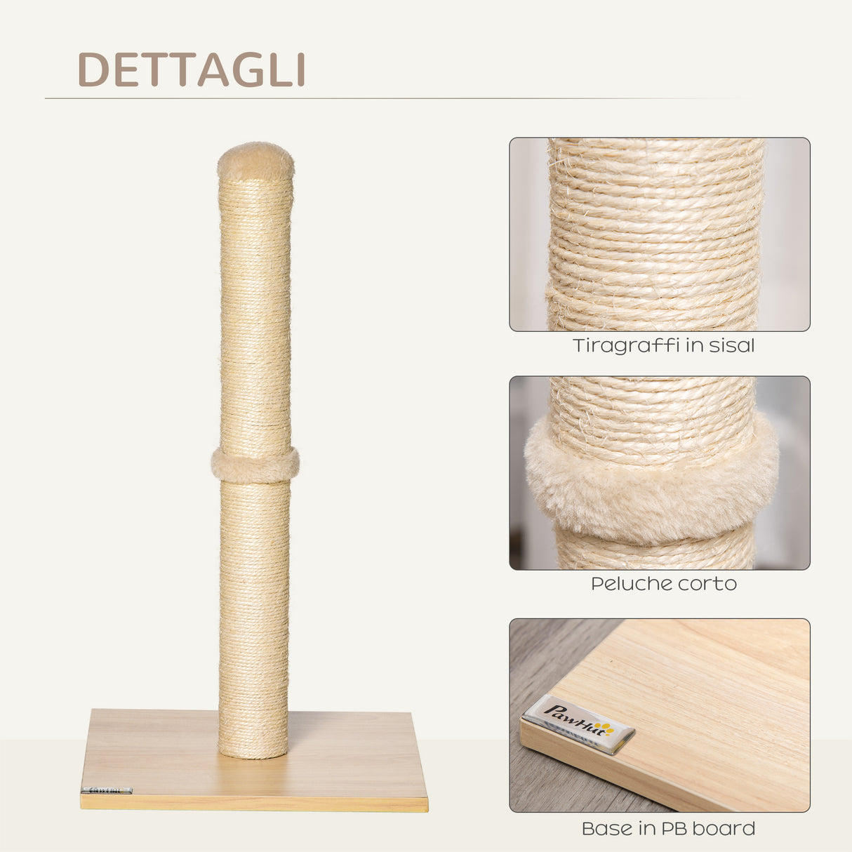 easycomfort easycomfort tiragraffi per gatti con palo in sisal alto 60 cm e base in truciolato beige