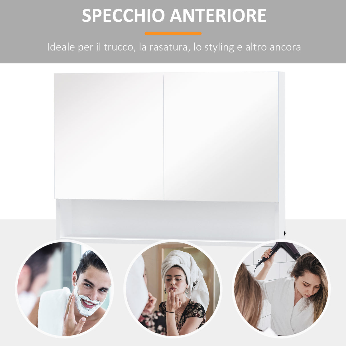 easycomfort easycomfort armadietto con specchio a muro luci a led ripiano aperto e ripiano interno 80x15x60cm