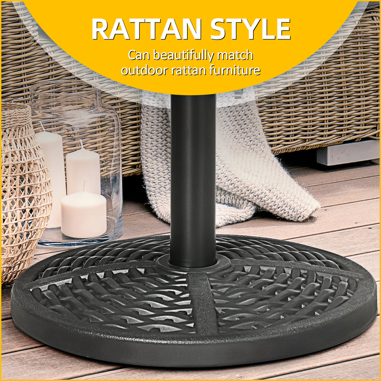 easycomfort easycomfort base per ombrellone da giardino rotonda effetto rattan 45cm peso da 9 5kg nero