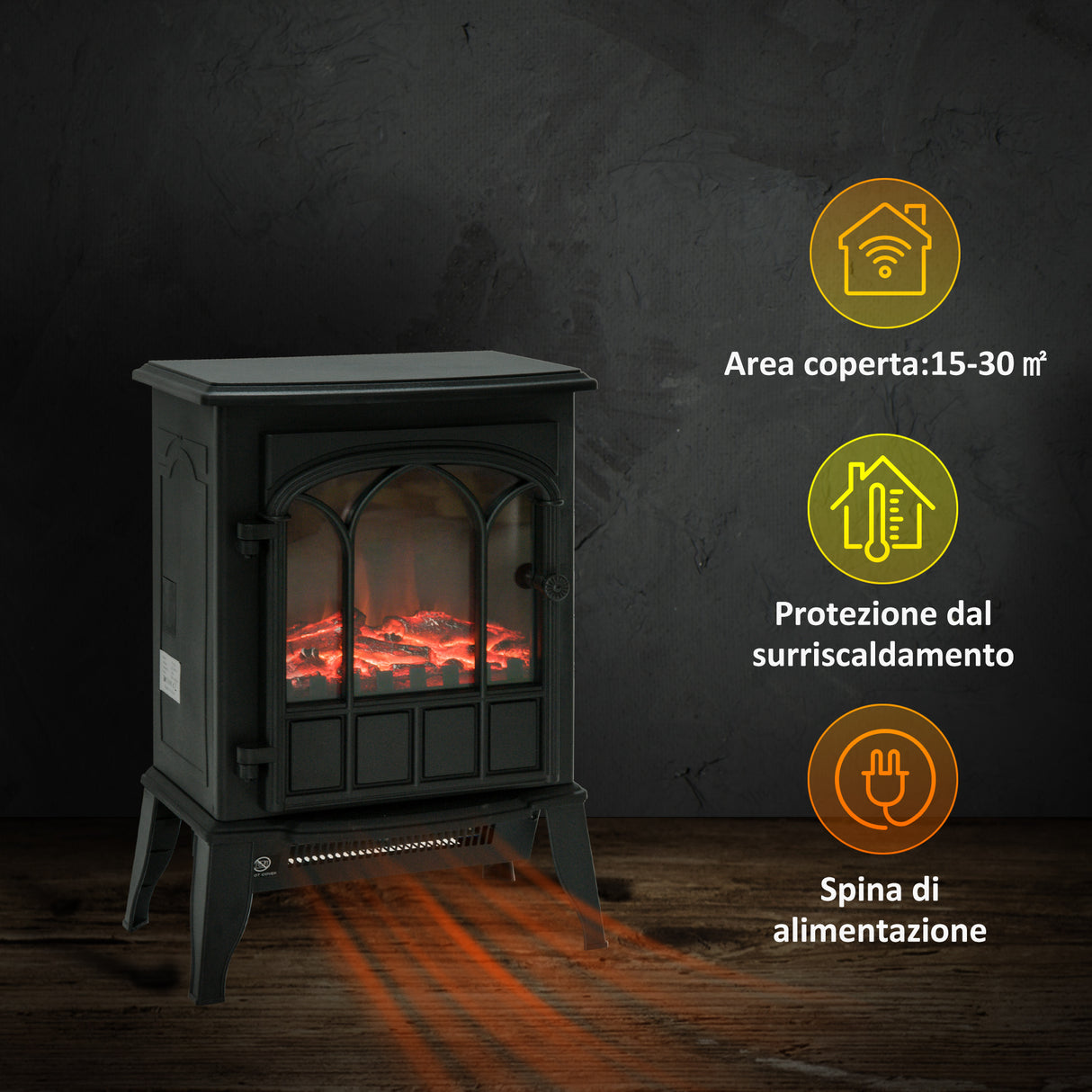 easycomfort easycomfort camino da terra elettrico potenza 1000w 2000w con effetto fiamma luminosita regolabile ferro e vetro 392356 5cm ean 8054144130767