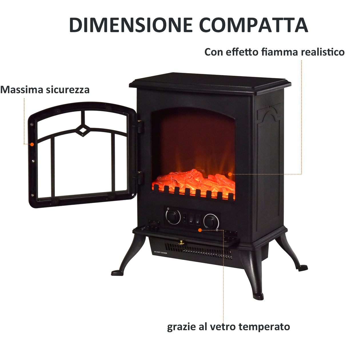 easycomfort easycomfort camino elettrico da terra con effetto fiamma potenza 1000w 2000w in abs e vetro 452854cm nero ean 8054111849036