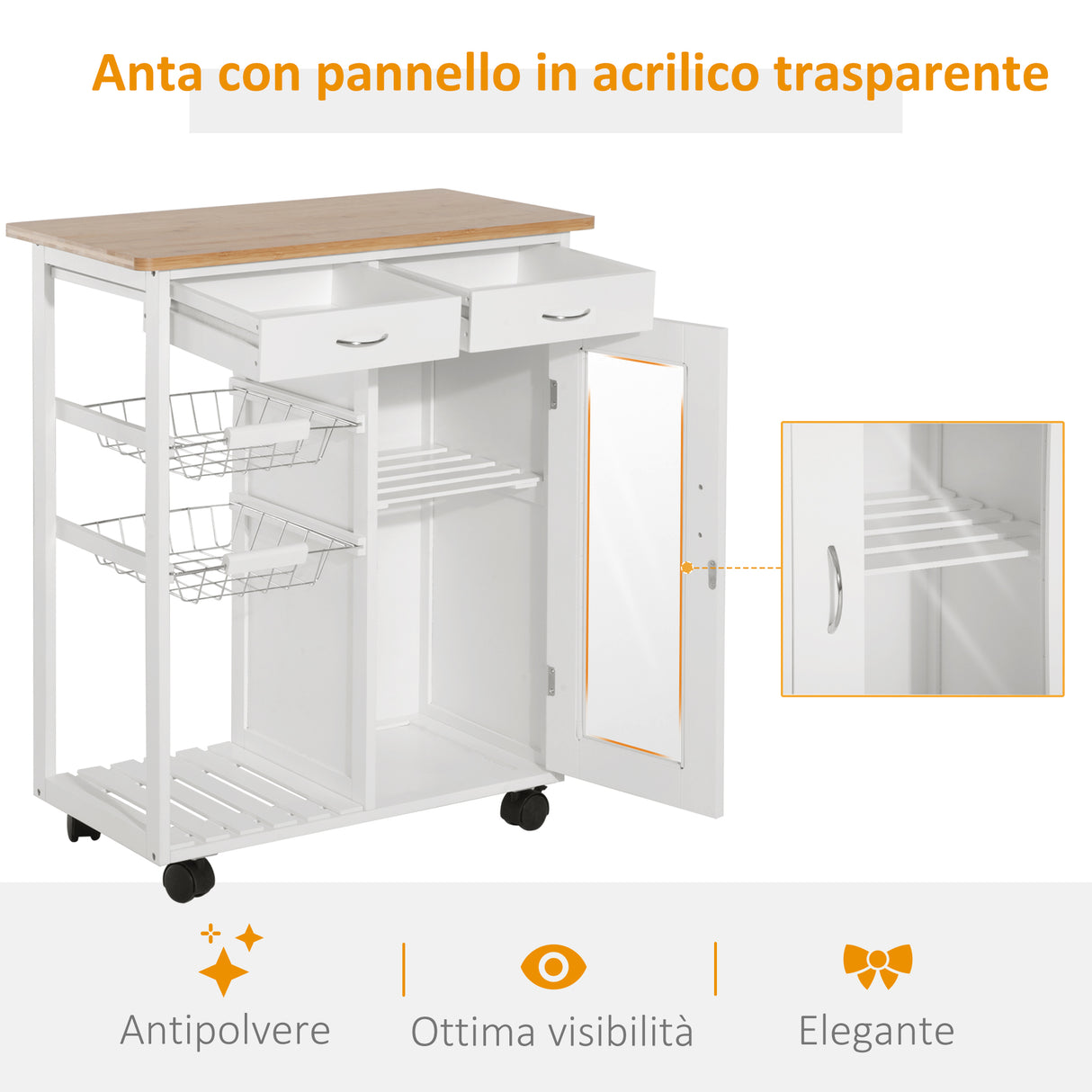 easycomfort easycomfort carrello da cucina con ruote cassetti e 2 cesti mobile da cucina salvaspazio in legno di pino bianco 70 x 37 x 85cm ean 8054144137285