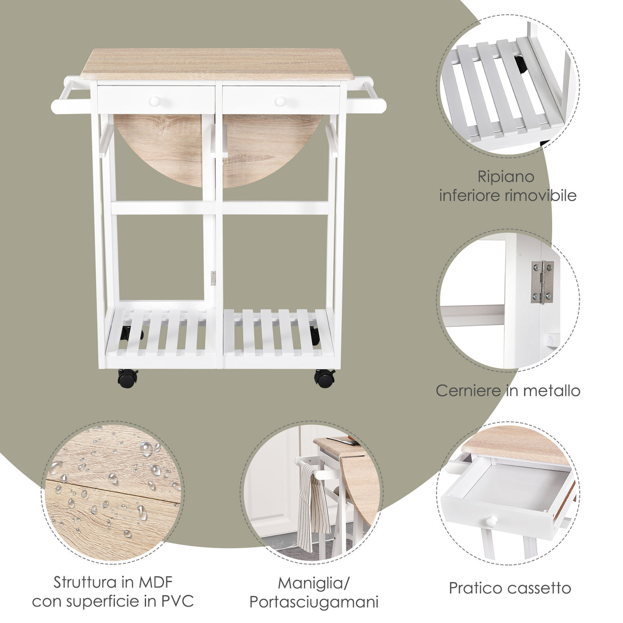 easycomfort easycomfort carrello da cucina pieghevole mobile da cucina salvaspazio con 2 sgabelli 2 cassetti 5 ruote rotazione 360 legno mdf bianco ean 8054144138947
