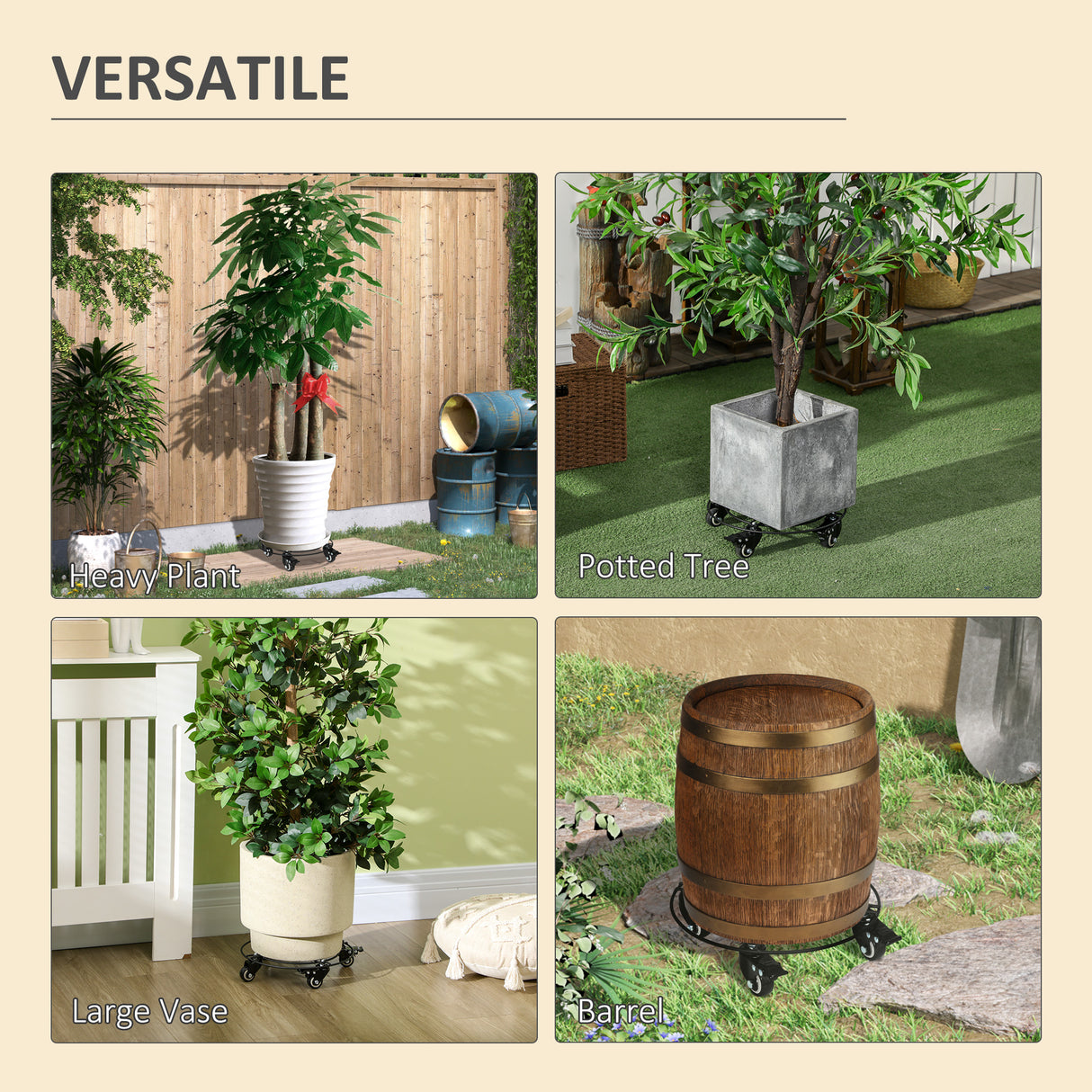 easycomfort easycomfort carrello sottovaso con ruote 30cm in metallo con ruote girevoli e freno nero