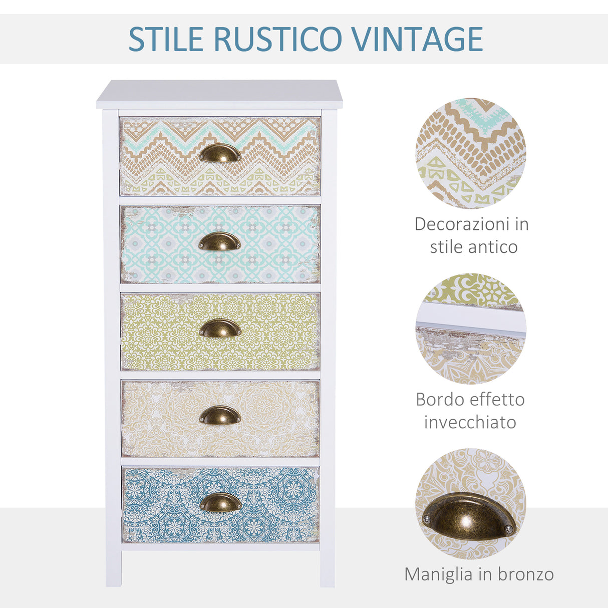 easycomfort easycomfort cassettiera mobiletto vintage con 5 cassetti stile shabby bagno ingresso camera 46 34 97 5cm bianco