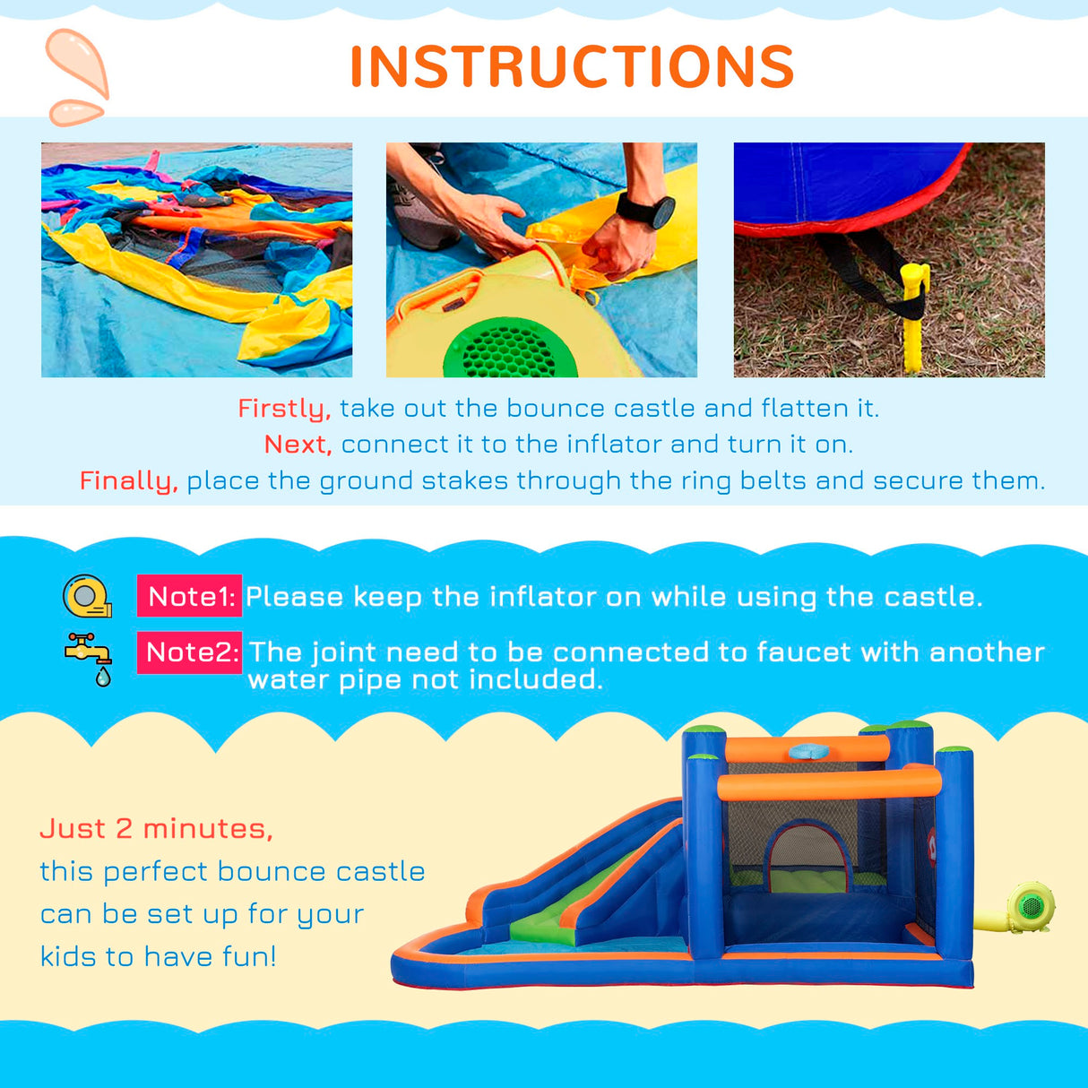 easycomfort easycomfort castello gonfiabile per bambini 3 8 anni con scivolo trampolino e piscina 380x340x170cm