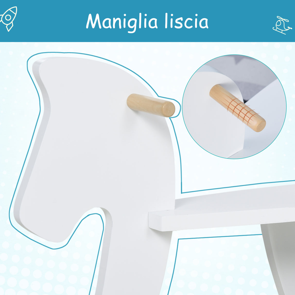 easycomfort easycomfort cavallo a dondolo bambini da 1 3 anni in legno con maniglie e poggiapiedi 68x26 5x48 cm bianco