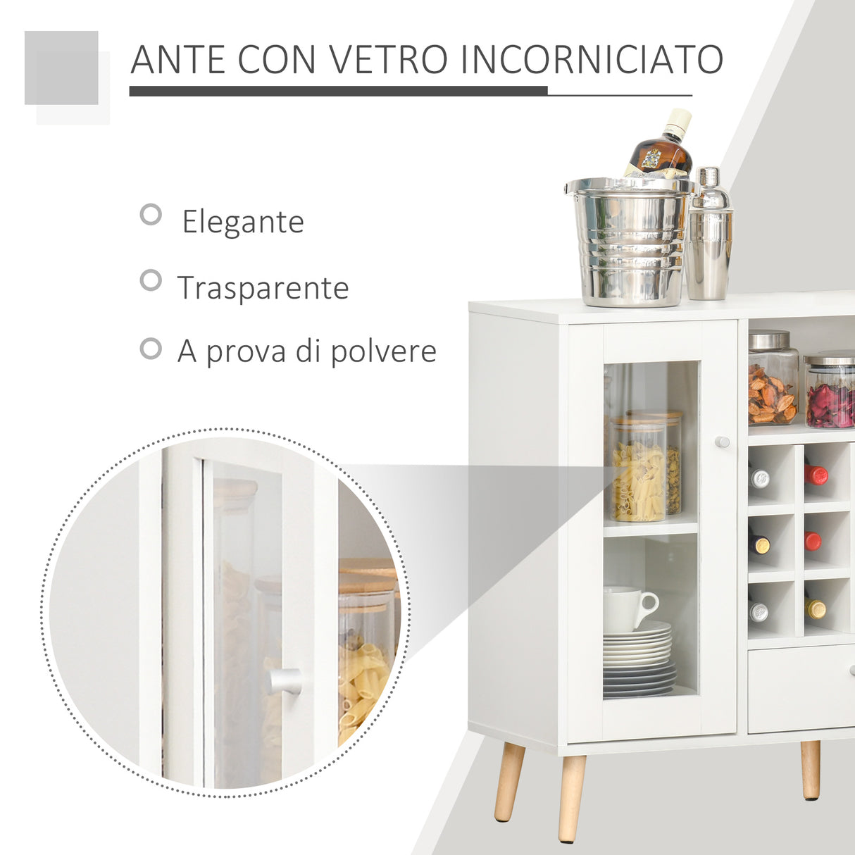 easycomfort easycomfort credenza moderna da cucina con cantinetta vini 12 bottiglie cassetto e armadietti in legno 100x33x80cm bianco