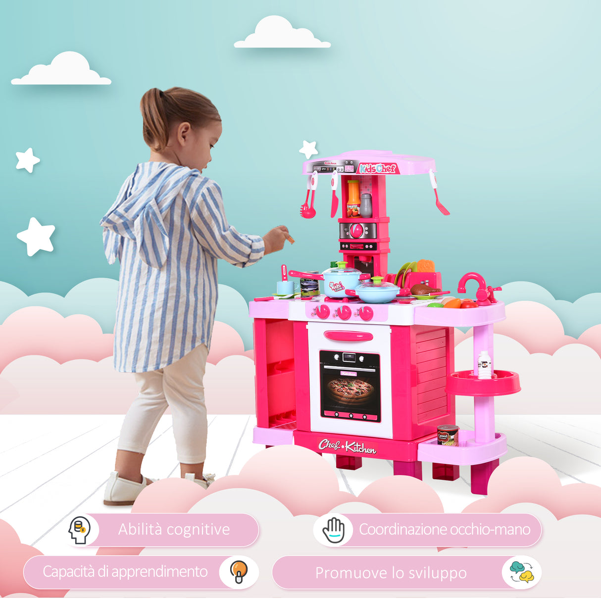 easycomfort easycomfort cucina giocattolo per bambini con 38 accessori inclusi con luci e suoni realistici 78x29x87 cm rosa
