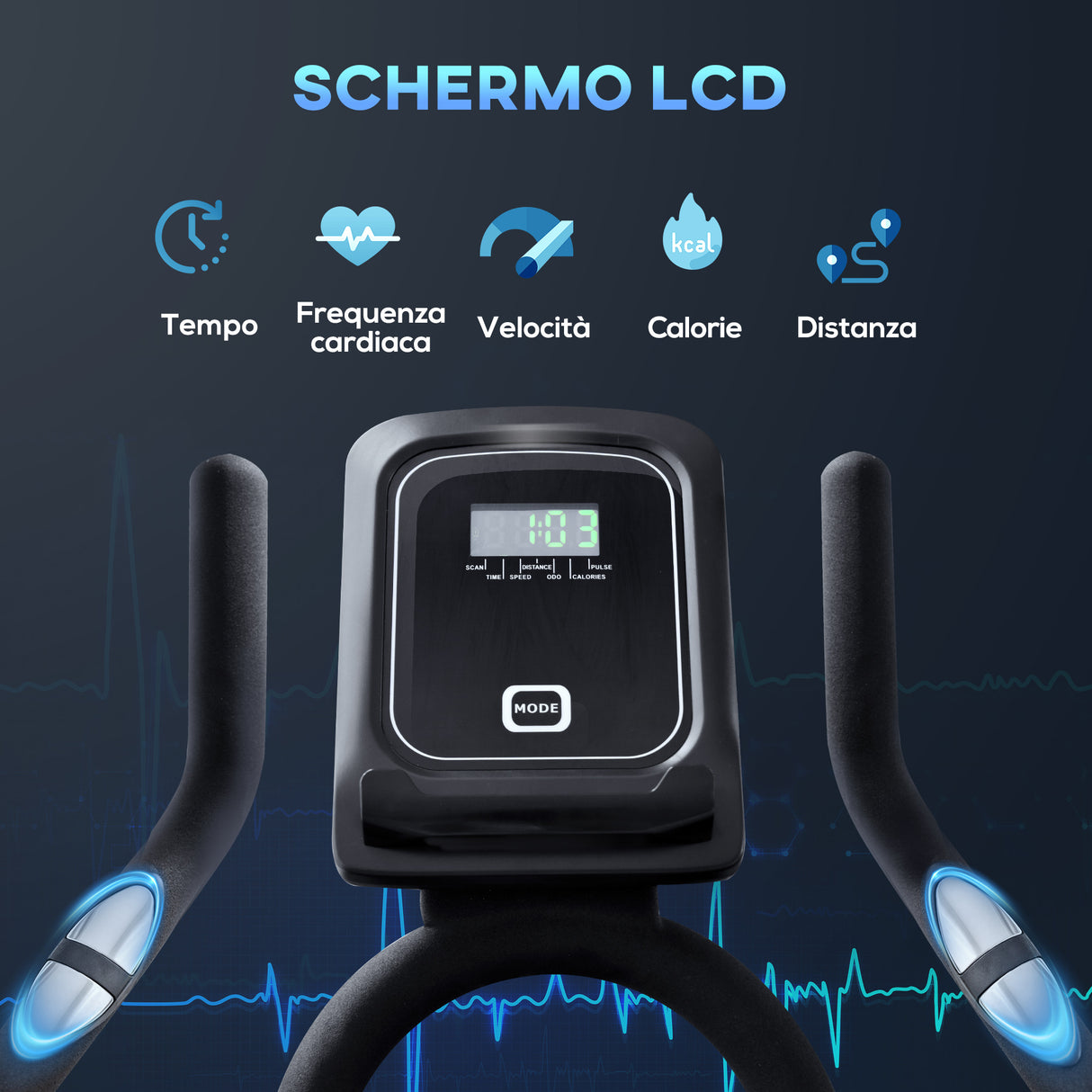 easycomfort easycomfort cyclette professionale da camera con monitor lcd e volano 15kg sellino e manubrio regolabili 124x50x105 111cm argento nero